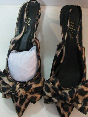 * Midnight Velvet Slingbacks Size 39 New i Box $50 Leopard Bow Heel Closed Toe